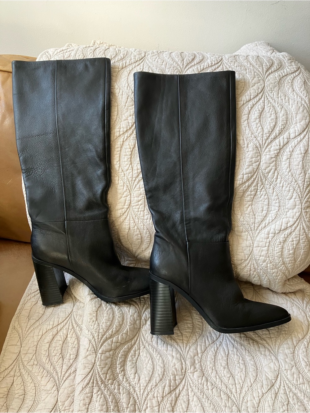 Mango leather Classic Tall Black Leather Women's Boots - 38